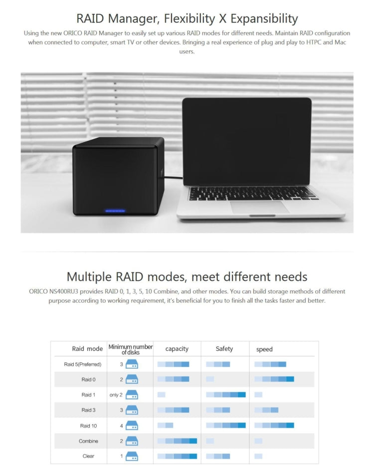 ORICO NS500-RU3 5 Bay USB 3.0 Type-B to SATA External Hard Drive Enclosure Storage Case HDD Docking Station with Raid for 3.5 inch SATA HDD, Support UASP Protocol, USB 3.0 Type-B to SATA with Raid