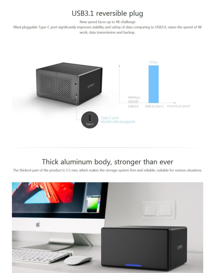 ORICO NS800-C3 8-Bay USB-C/Type-C 3.1 to SATA External Hard Drive Enclosure Storage Case Docking Station for 3.5 inch SATA HDD, Support UASP Protocol, USB 3.1 Type-C