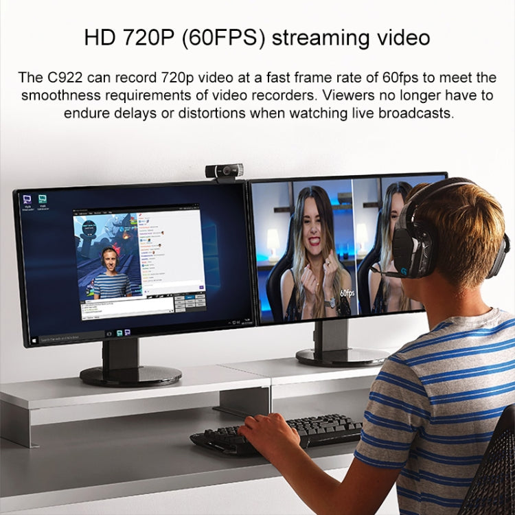 Webcam Logitech C922 HD 1080P pour Gaming avec Microphones