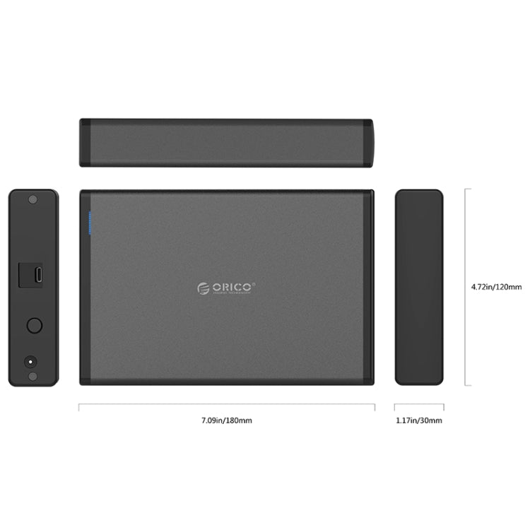 ORICO 7688C3 Boîtier de disque dur mobile USB-C / Type-C 8 To 3,5 pouces avec base amovible, longueur du câble : 1 m