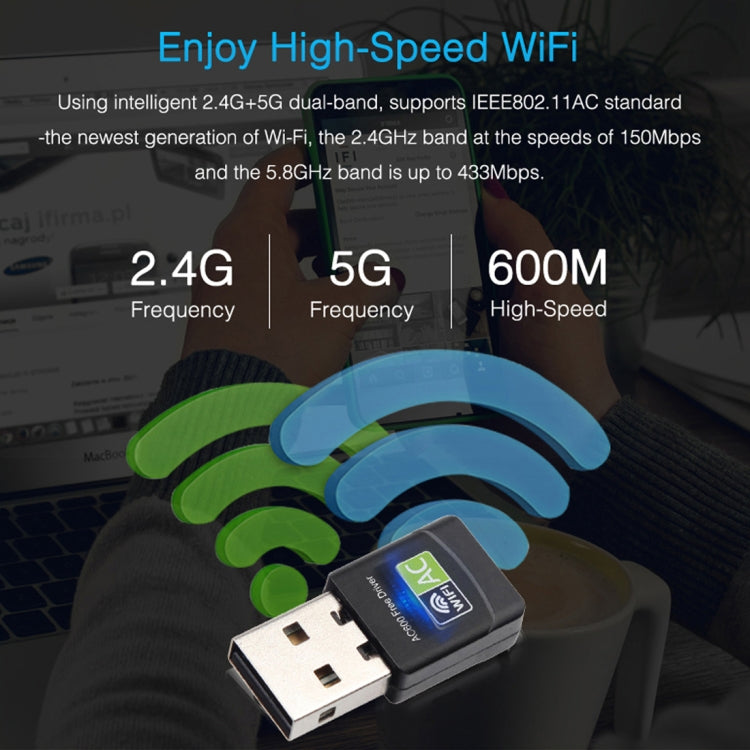 Adaptateur WiFi USB AC600Mbps pour PC - Double bande 2,4/5