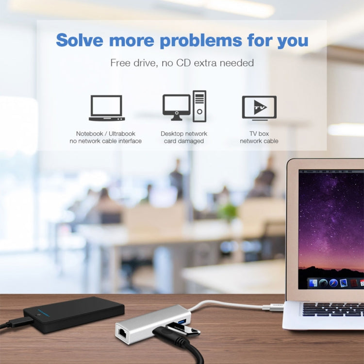 HUB USB-C Aluminium 3 Ports + Adaptateur Ethernet Gigabit