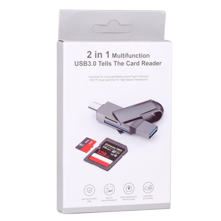 2-in-1 USB-C/Type-C to USB 3.0 Multifunction Card Reader, Type-C to USB 3.0