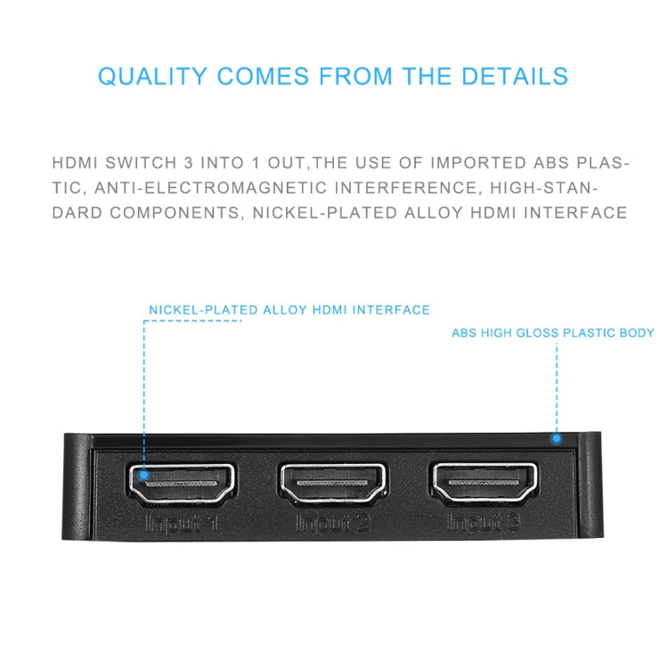 1080P 3 x 1 ports (3 ports d'entrée x 1 port de sortie) commutateur HDMI avec télécommande, 3 Inputs to 1 output
