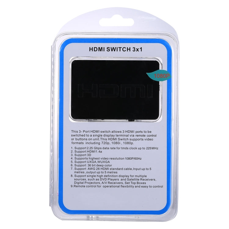 1080P 3 x 1 ports (3 ports d'entrée x 1 port de sortie) commutateur HDMI avec télécommande, 3 Inputs to 1 output