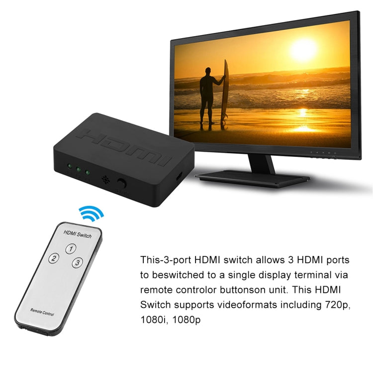 1080P 3 x 1 ports (3 ports d'entrée x 1 port de sortie) commutateur HDMI avec télécommande, 3 Inputs to 1 output