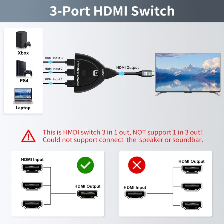 8K 3-Port HDMI Switch for PC and Gaming Accessories