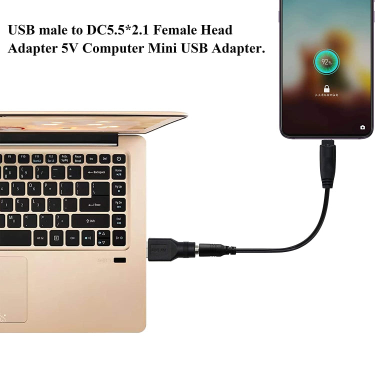 Adaptateur USB Mâle vers Prise 5.5 x 2.1 mm pour Gaming