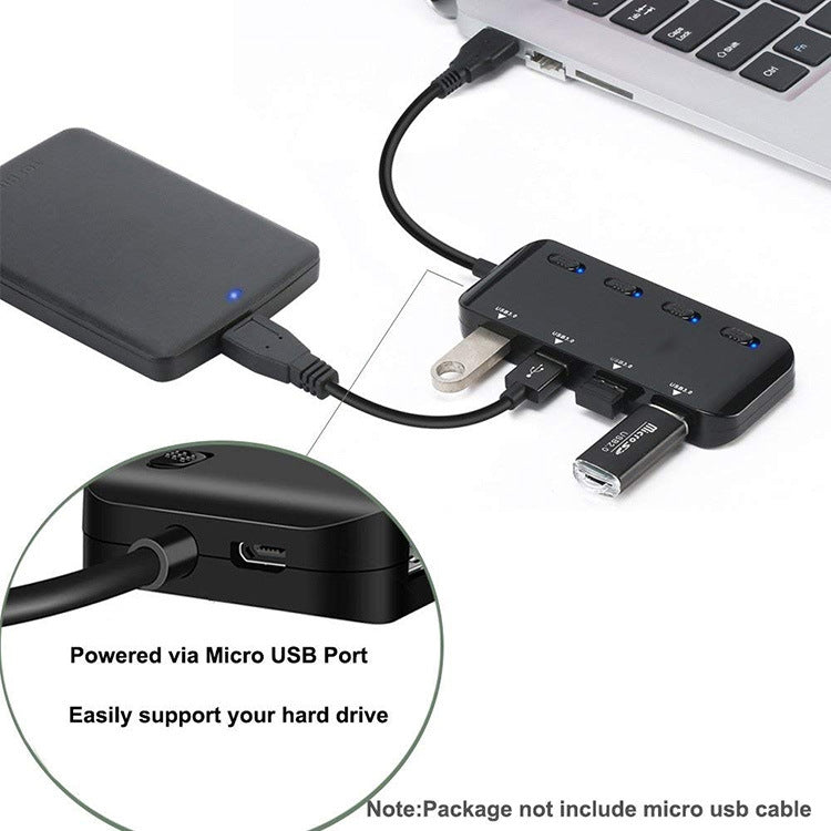 USB-C 4-Port 3.0 Hub with Switch - Gaming Accessory