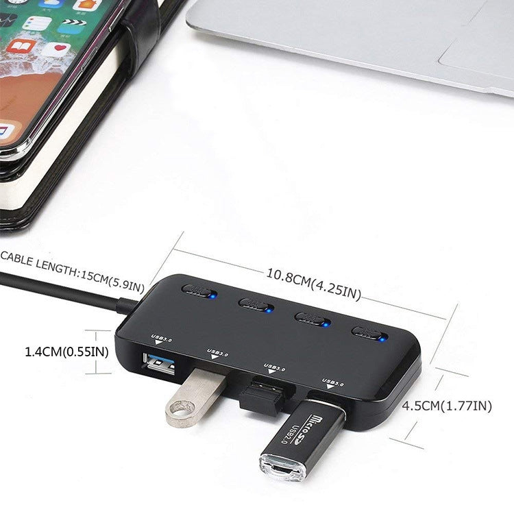 USB-C 4-Port 3.0 Hub with Switch - Gaming Accessory