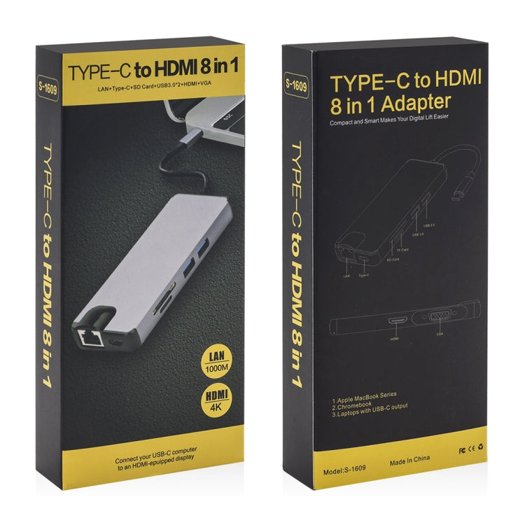 8-in-1 Type-C PC Adapter: HDMI, USB, LAN, and More