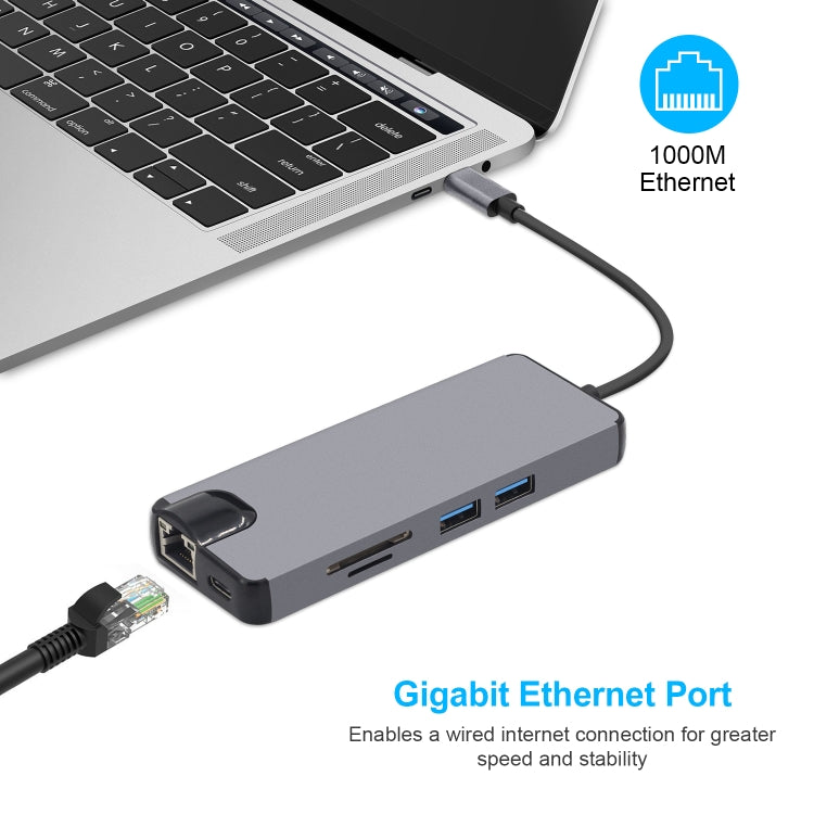8-in-1 Type-C PC Adapter: HDMI, USB, LAN, and More