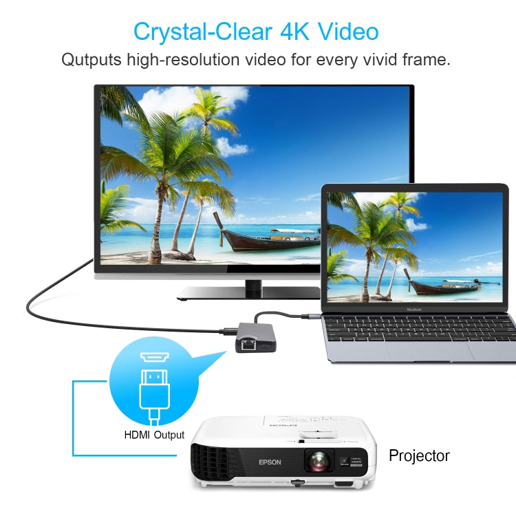 8-in-1 Type-C PC Adapter: HDMI, USB, LAN, and More