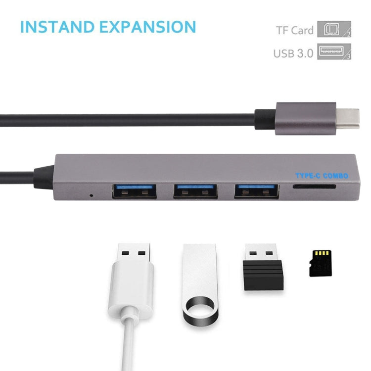 Lecteur de carte TF T-809B + 3 ports USB 3.0 vers convertisseur HUB USB-C/Type-C, longueur du câble : 13 cm