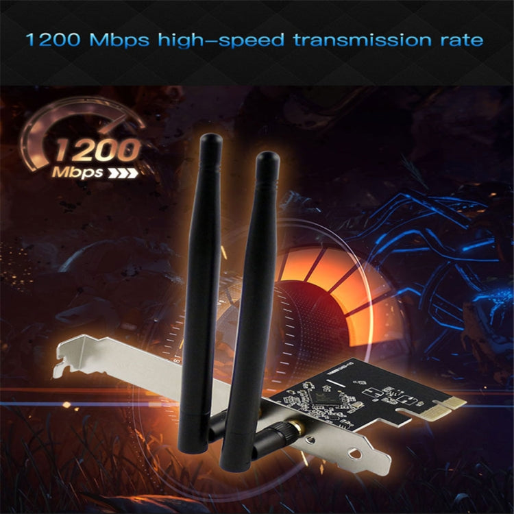 EDUP EP-9607 Carte réseau adaptateur sans fil PCI-E Express double bande 1200 Mbps avec 2 antennes 6 dBi, EP-9607 1200Mbps