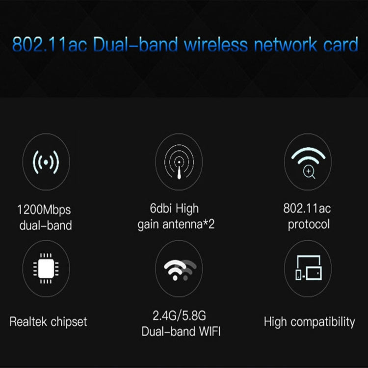 EDUP EP-9607 Carte réseau adaptateur sans fil PCI-E Express double bande 1200 Mbps avec 2 antennes 6 dBi, EP-9607 1200Mbps