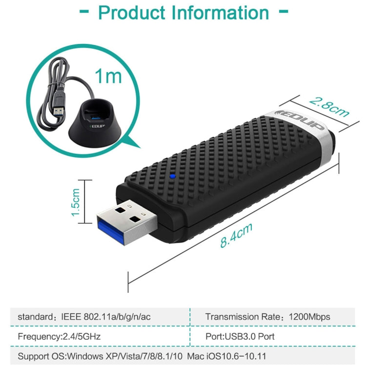 USB 3.0 WiFi Adapter 1200 Mbps for Gaming and PC