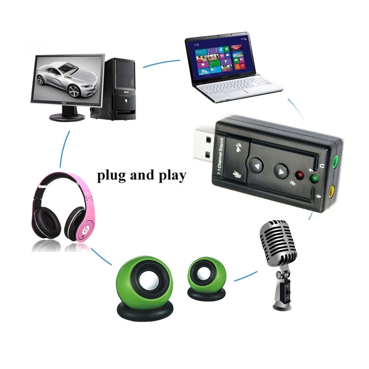 7.1 USB Audio Adapter for PC - Virtual 3D Sound