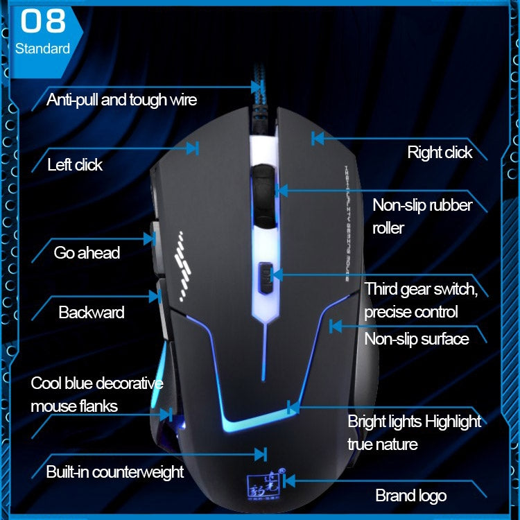 T7 USB Gaming Mouse, 3 Colors, 2400 DPI, Wired