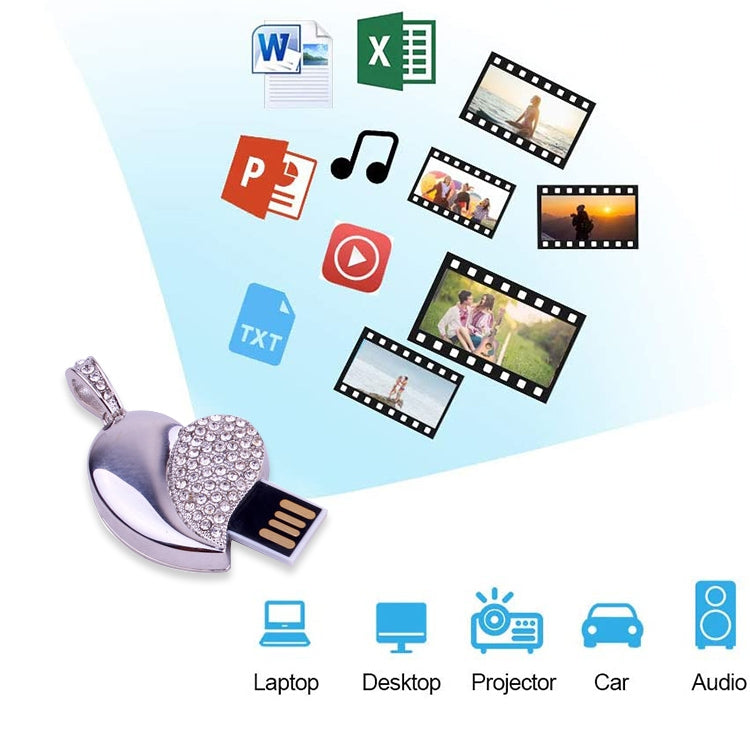 Bijoux en diamant en forme de cœur en argent, disque Flash USB, spécial pour les cadeaux de la saint-valentin, 32GB