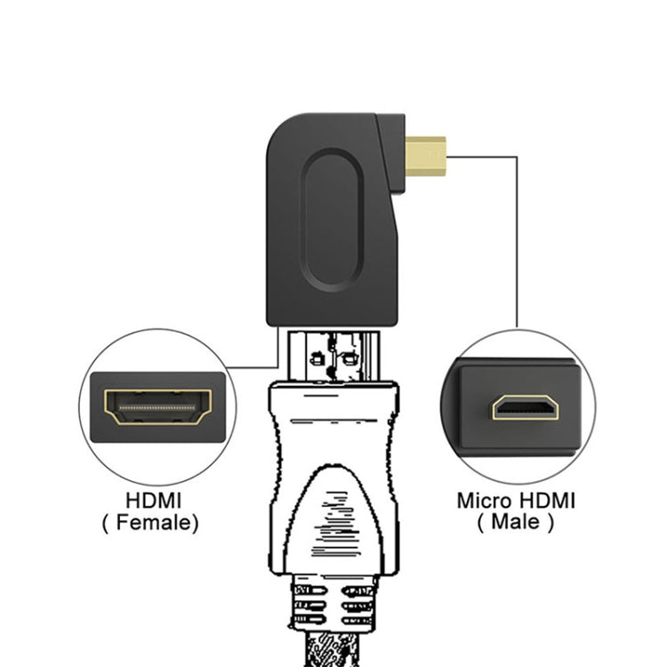 Adaptateur micro HDMI mâle vers HDMI femelle 19 broches plaqué or avec angle de 90 degrés, Micro HDMI to HDMI