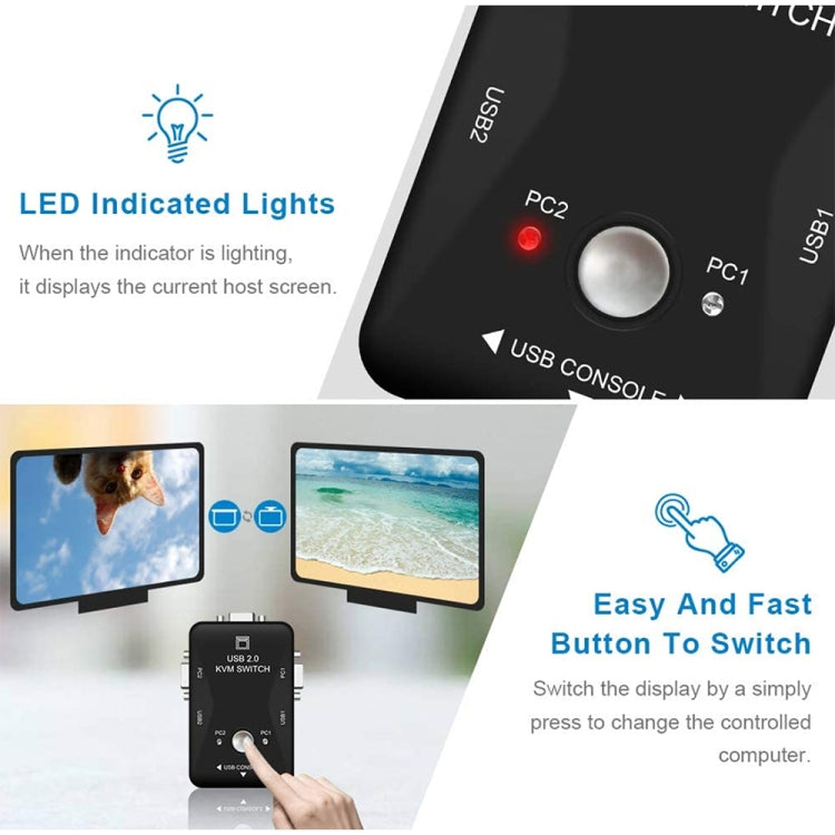 KVM-21UA : Switch KVM USB 2 Ports pour PC et Moniteurs