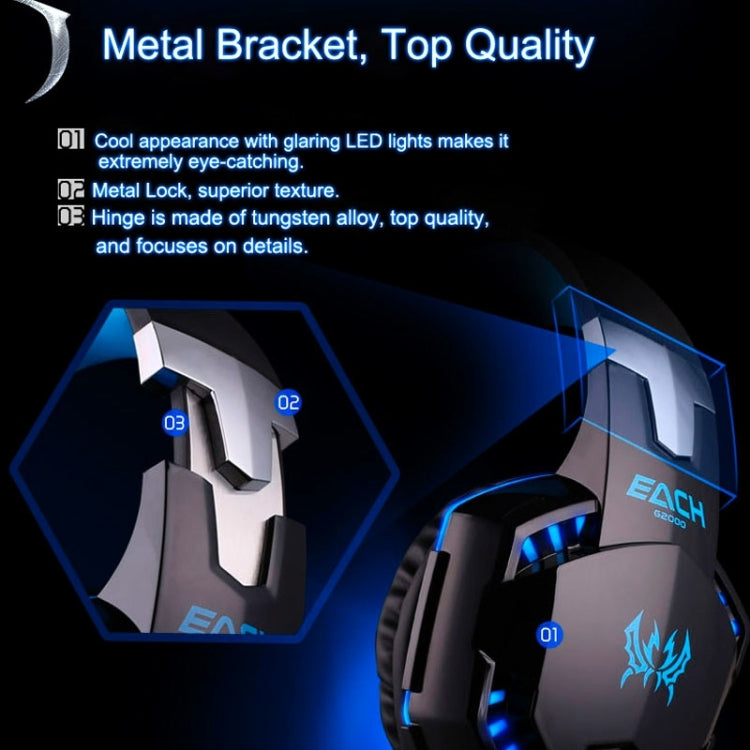 Casque de jeu EACH G2000 avec micro LED pour PC 2,2 m