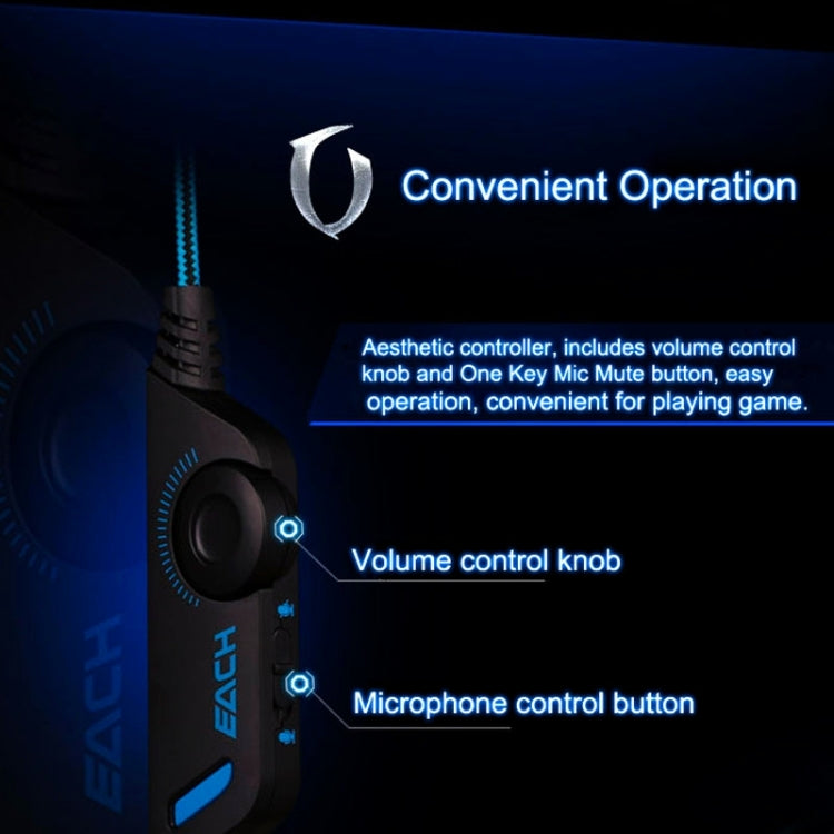 Casque de jeu EACH G2000 avec micro LED pour PC 2,2 m