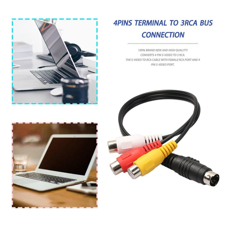 S-Video TV to RCA Converter Female AV Cable Adapter 4 Pin, Length: 20cm, S-Video to AV 3RCA Female