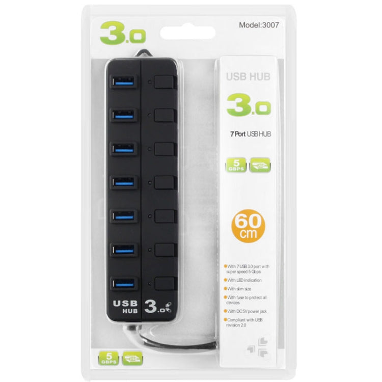7-Port USB 3.0 Hub with Individual Switches for Each Data Transfer Port, 7 Ports (White), 7 Ports (Black)