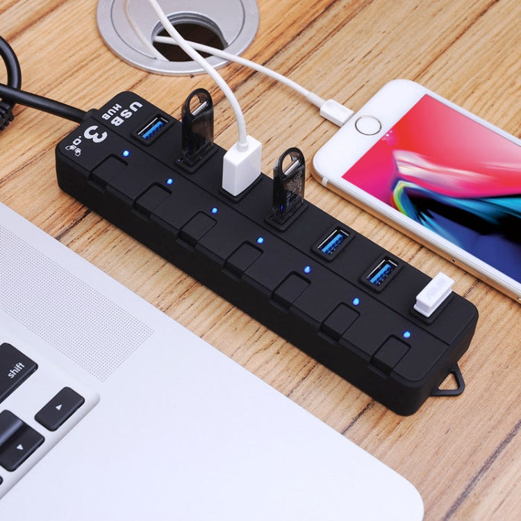 7-Port USB 3.0 Hub with Individual Switches for Each Data Transfer Port, 7 Ports (White), 7 Ports (Black)