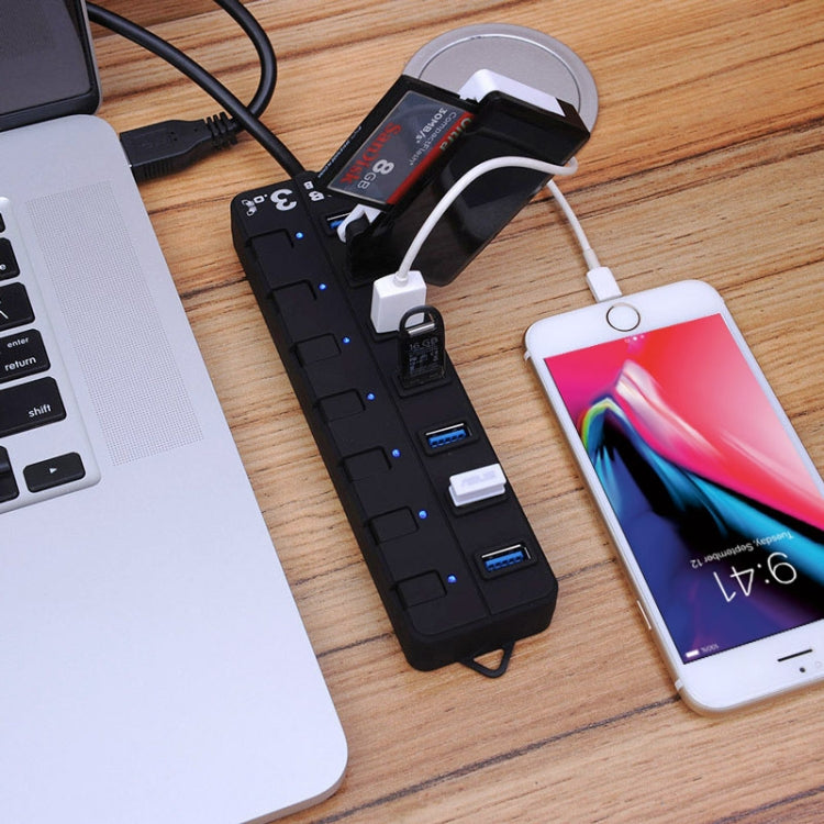 7-Port USB 3.0 Hub with Individual Switches for Each Data Transfer Port, 7 Ports (White), 7 Ports (Black)