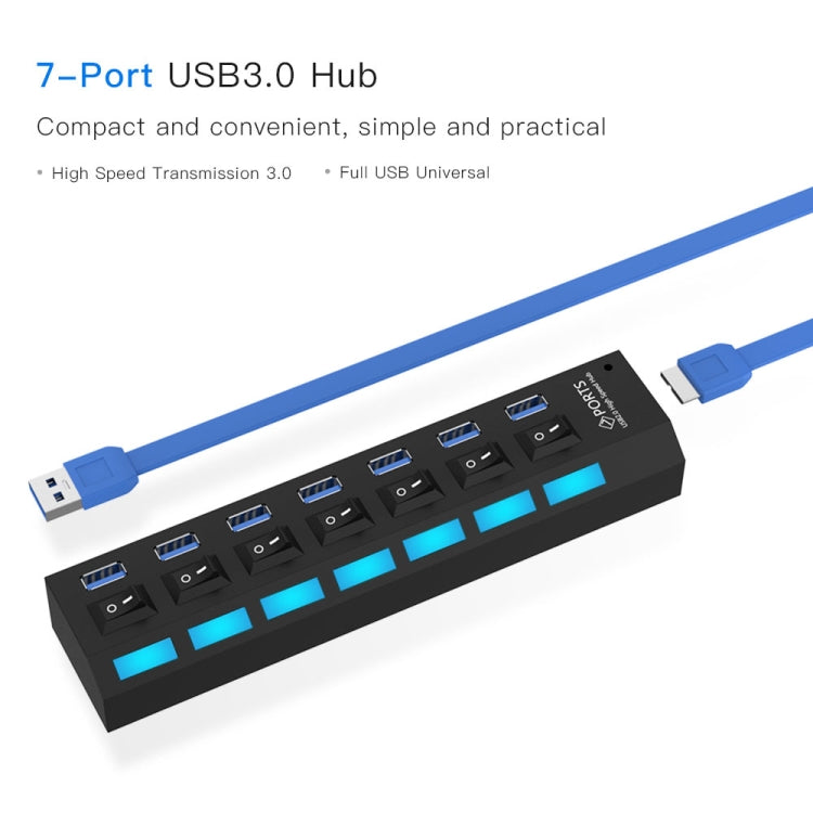 HUB USB 3.0 à 7 ports, super vitesse 5 Gbit/s, Plug and Play, prise en charge de 1 To, 7 Ports (Black), 7 Ports (White)