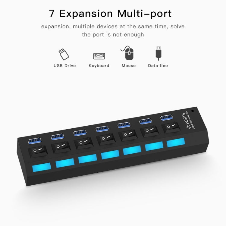 HUB USB 3.0 à 7 ports, super vitesse 5 Gbit/s, Plug and Play, prise en charge de 1 To, 7 Ports (Black), 7 Ports (White)