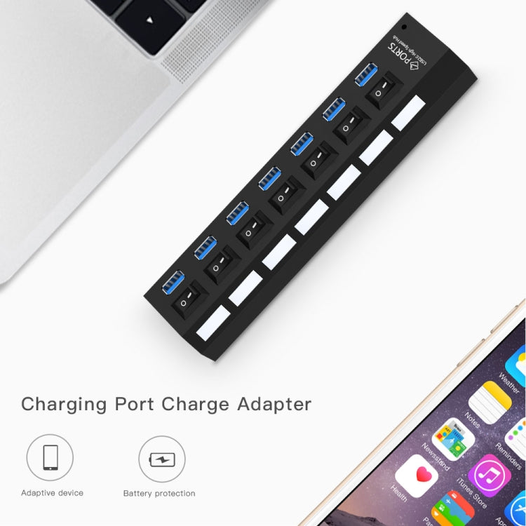 HUB USB 3.0 à 7 ports, super vitesse 5 Gbit/s, Plug and Play, prise en charge de 1 To, 7 Ports (Black), 7 Ports (White)