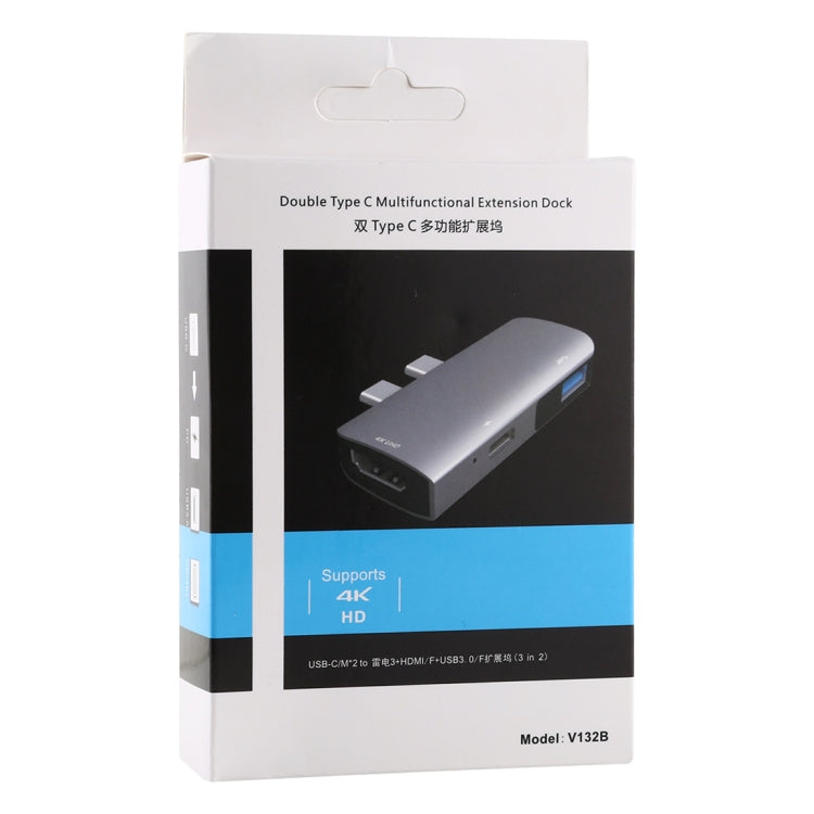Dual USB-C/Type-C to PD + USB 3.0 + HDMI Multifunctional Extension HUB Adapter