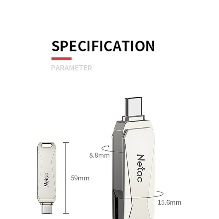 Lecteur Flash USB-C 128 Go pour PC et Gaming - Netac U782C