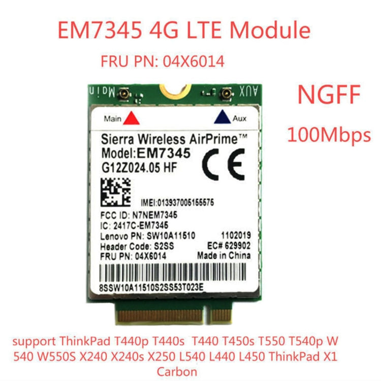 EM7345 4G NGFF M.2 WWAN Card 04 x 6014 4G LTE / HSPA+ Card 42Mbps for Lenovo IBM / ThinkPad T450 / X240, EM7345