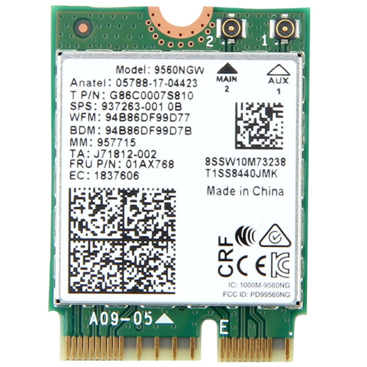 9560NGW double bande 1.73Gbps sans fil pour Intel 9560ac NGFF Key E carte Wifi 8020.11ac Bluetooth 5.0 ordinateur portable pour Windows 10, 9560NGW  Intel 9560ac