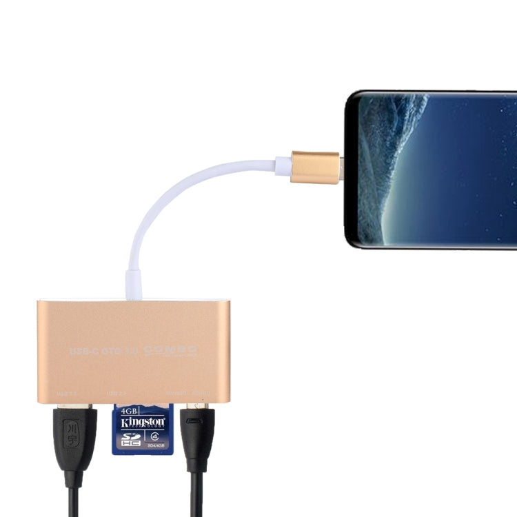 5-in-1 Micro SD + SD + USB 3.0 + USB 2.0 + Micro USB to USB-C / Type-C OTG COMBO Card Reader Adapter for Tablet, Smartphone, PC, 5 in 1(Silver), 5 in 1(Gold)