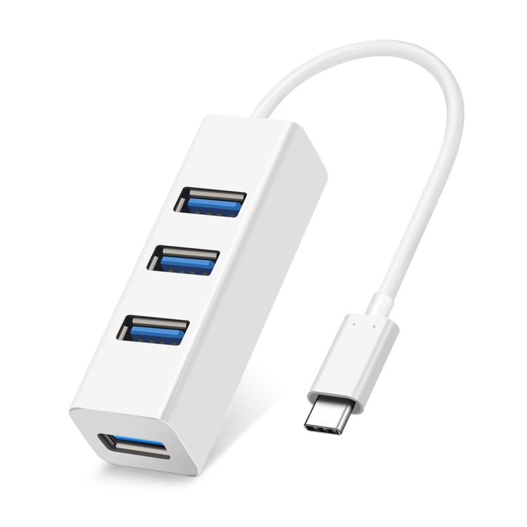 Portable USB-C / Type-C Male to 4-Port USB Female HUB Adapter, 4 USB Ports (White)