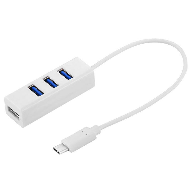 Portable USB-C / Type-C Male to 4-Port USB Female HUB Adapter, 4 USB Ports (White)