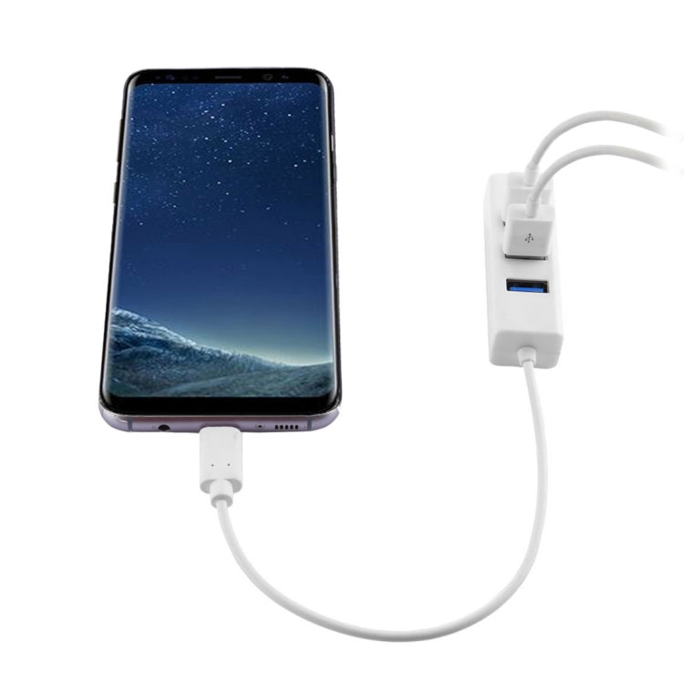 Portable USB-C / Type-C Male to 4-Port USB Female HUB Adapter, 4 USB Ports (White)