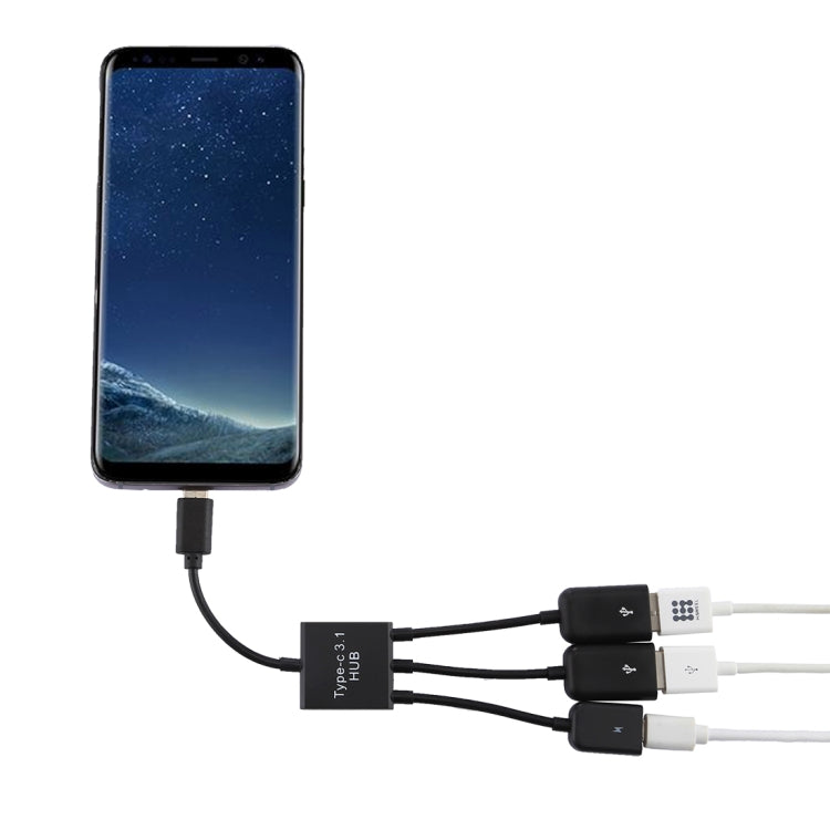 USB-C Portable/Type-C Male to Two USB Female Ports + Micro USB Female Mini Splitter Adapter Hub Cable, 2 USB Ports + Micro USB