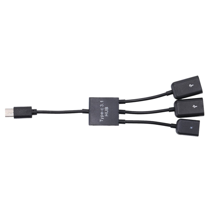 USB-C Portable/Type-C Male to Two USB Female Ports + Micro USB Female Mini Splitter Adapter Hub Cable, 2 USB Ports + Micro USB