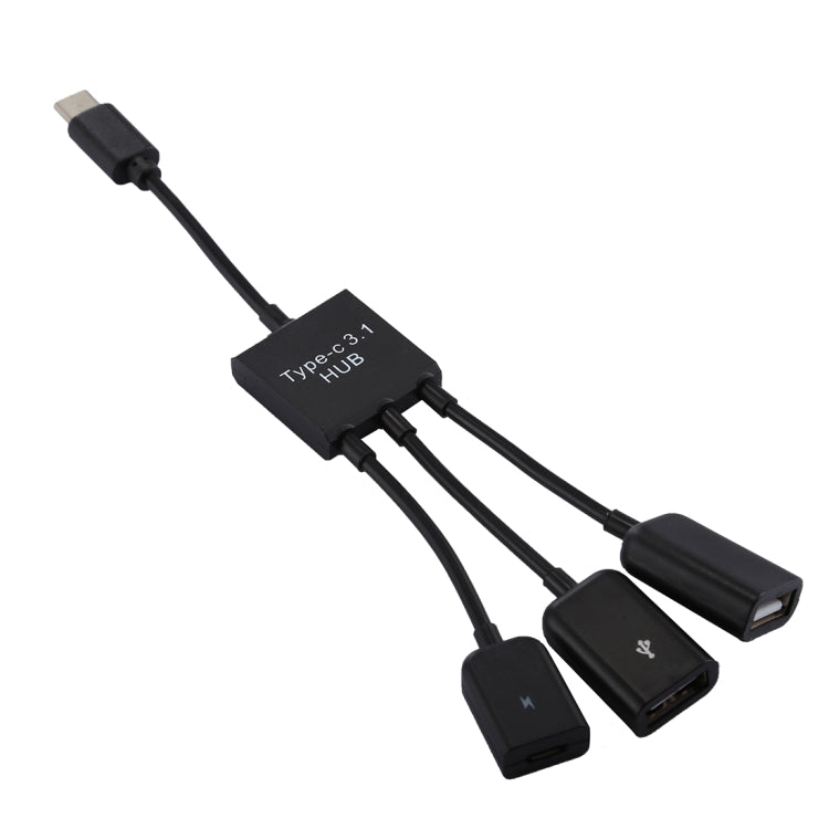 USB-C Portable/Type-C Male to Two USB Female Ports + Micro USB Female Mini Splitter Adapter Hub Cable, 2 USB Ports + Micro USB