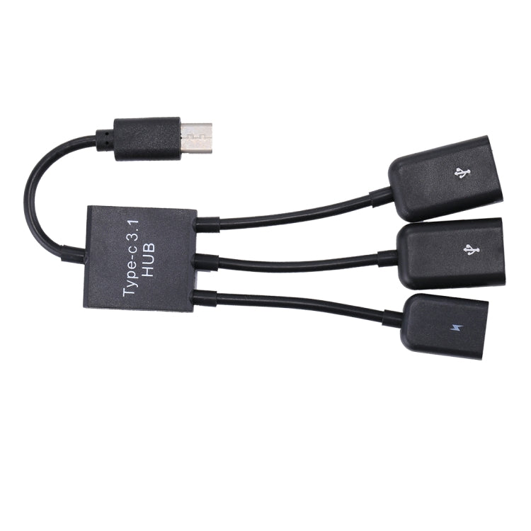USB-C Portable/Type-C Male to Two USB Female Ports + Micro USB Female Mini Splitter Adapter Hub Cable, 2 USB Ports + Micro USB