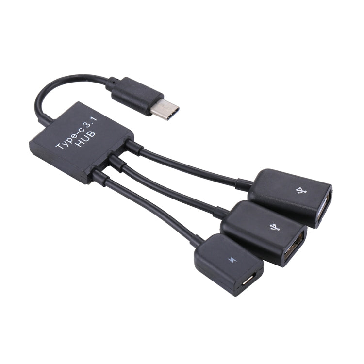 USB-C Portable/Type-C Male to Two USB Female Ports + Micro USB Female Mini Splitter Adapter Hub Cable, 2 USB Ports + Micro USB