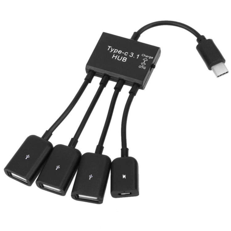 USB-C Portable/Type-C Male to 3-Port USB Female + Micro USB Female Power Charging OTG HUB Splitter Cable Connector, 3 USB Ports + Micro USB
