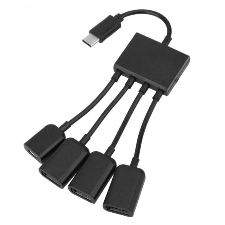USB-C Portable/Type-C Male to 3-Port USB Female + Micro USB Female Power Charging OTG HUB Splitter Cable Connector, 3 USB Ports + Micro USB